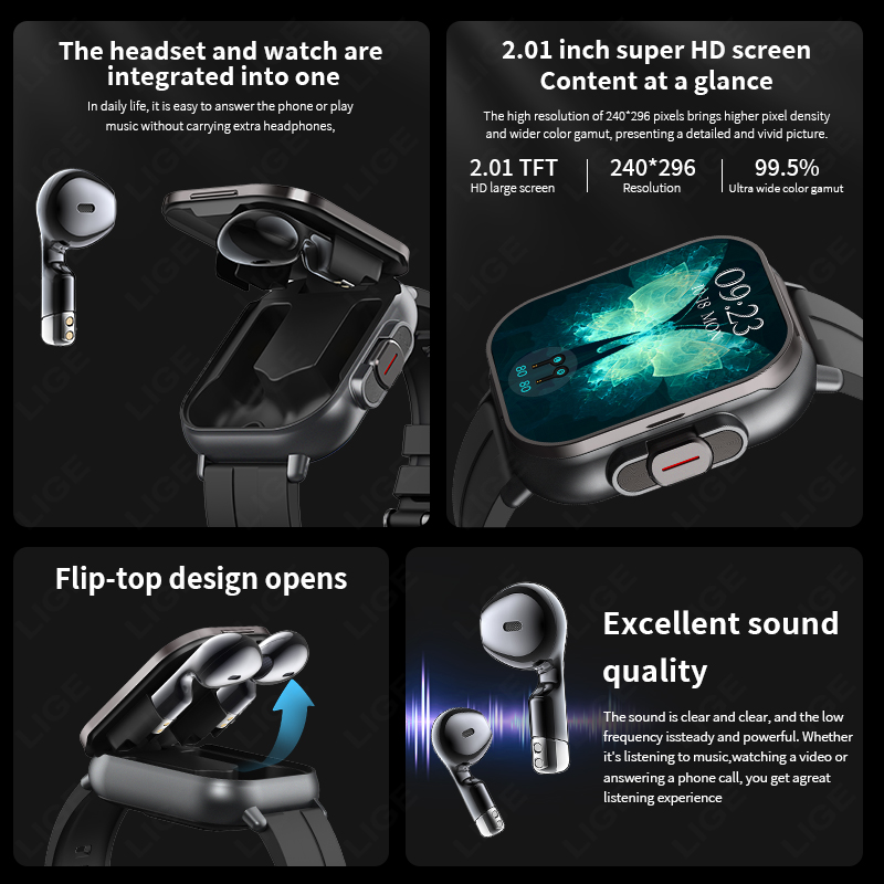 LIGE New 2 In 1 TWS Smart Watc - Tws Earbuds Bluetooth 5.3 ulasan dan harga