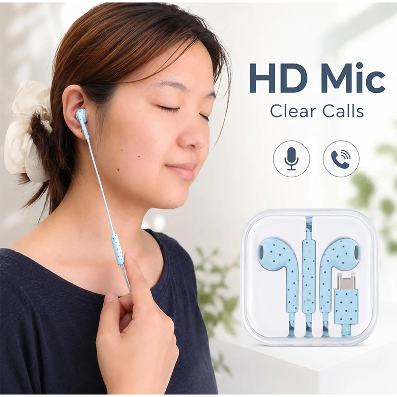 Type C Earphones Polka Dot Sta - Type C Wired Earphones With Mic ulasan dan harga