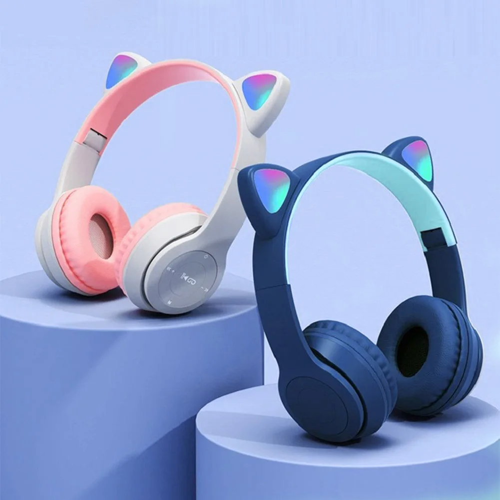 Cute Cat Ear Wireless Headphon - Cat Ear Bluetooth Headset Led ulasan dan harga