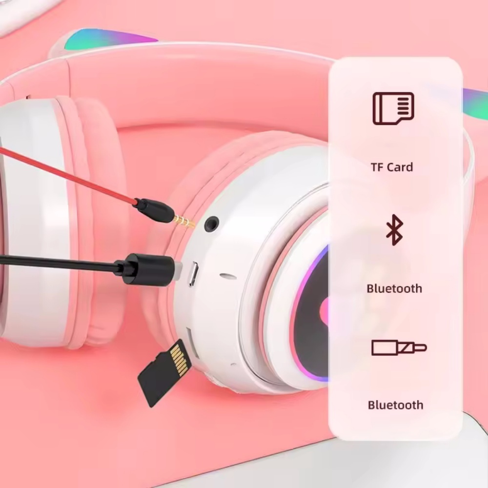 Cute Cat Ear Bluetooth Compati - Cat Ear Bluetooth Headset Led ulasan dan harga