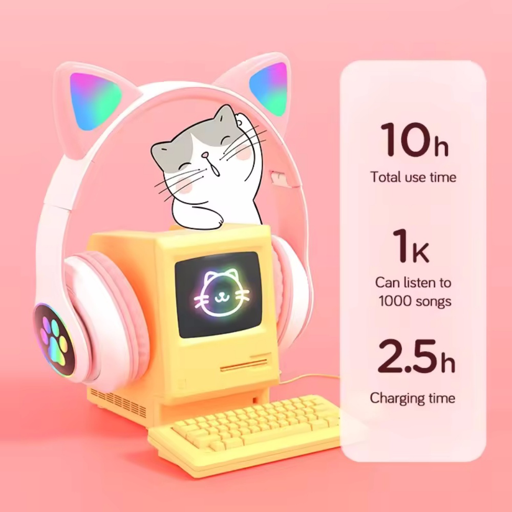 Cute Cat Ear Wireless Headset  - Cat Ear Bluetooth Headset Led ulasan dan harga
