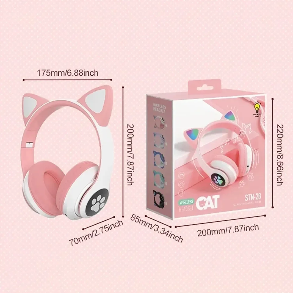 2 Pcs Wireless Headset Bluetoo - Cat Ear Bluetooth Headset Led ulasan dan harga