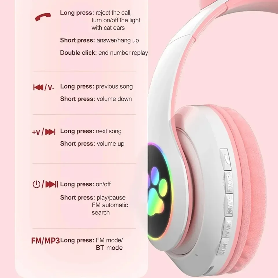 2 Pcs Wireless Headset Bluetoo - Cat Ear Bluetooth Headset Led ulasan dan harga