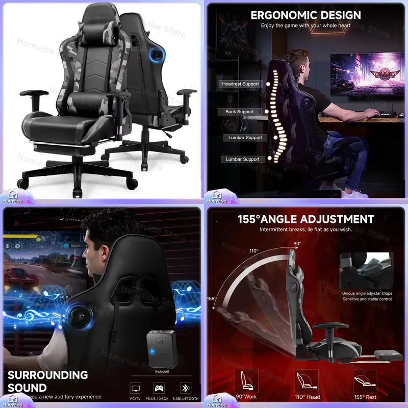 Ergonomic Gaming Chair with Bl - Speakers ulasan dan harga