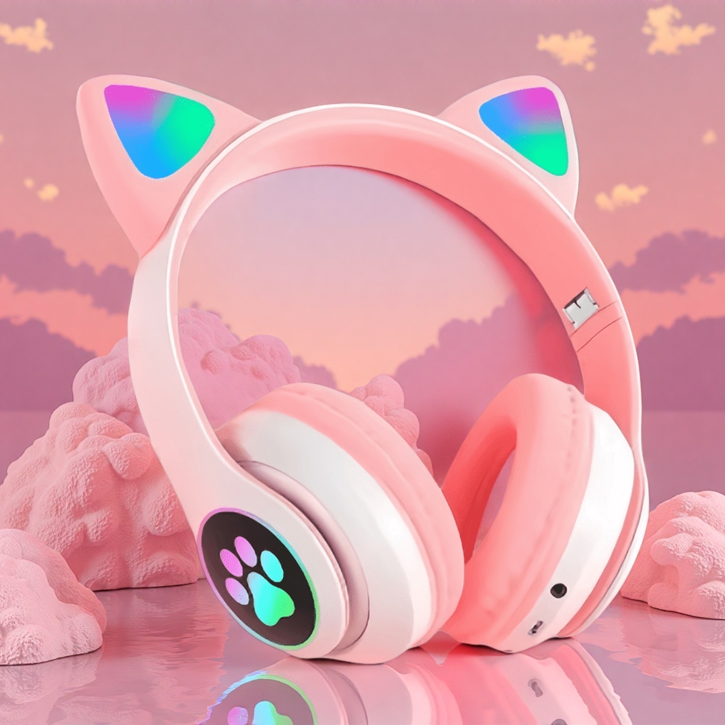 New Flash Light Cute Cat Ears  - Cat Ear Bluetooth Headset Led ulasan dan harga