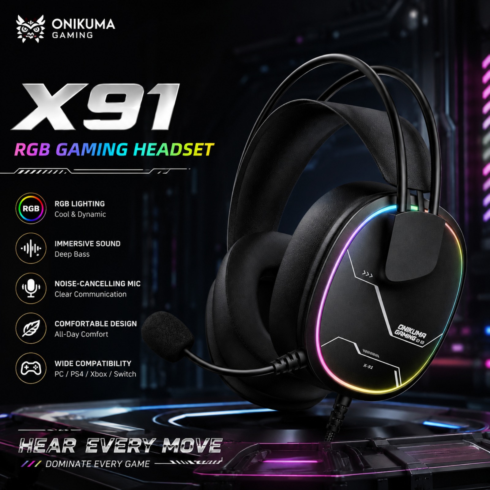 ONIKUMA X91 Wired Gaming Heads - Gaming Headset With Mic Rgb ulasan dan harga
